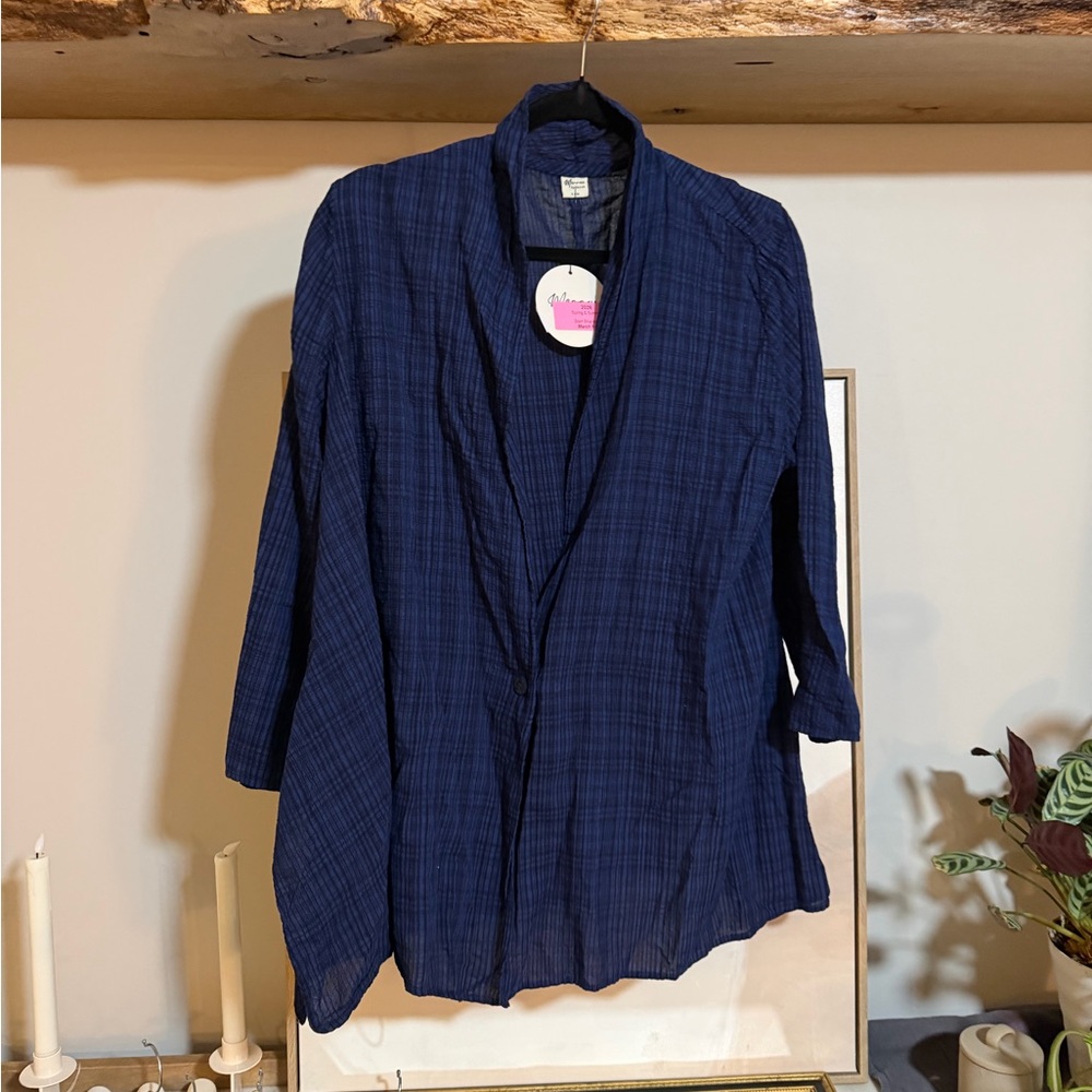 NWT Inoah Women's Stormy Blue Plaid Button Blouse